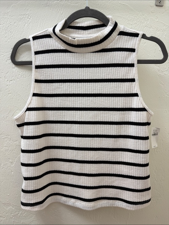 Old Navy Tops - Old Navy White and Black Striped Ribbed Mock Neck Tank